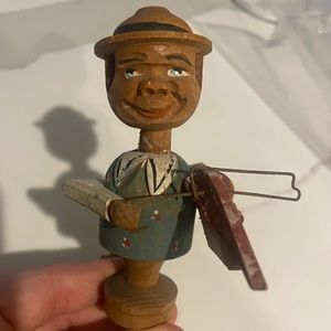 1950s Anri wood carving michanical bottle stopper.